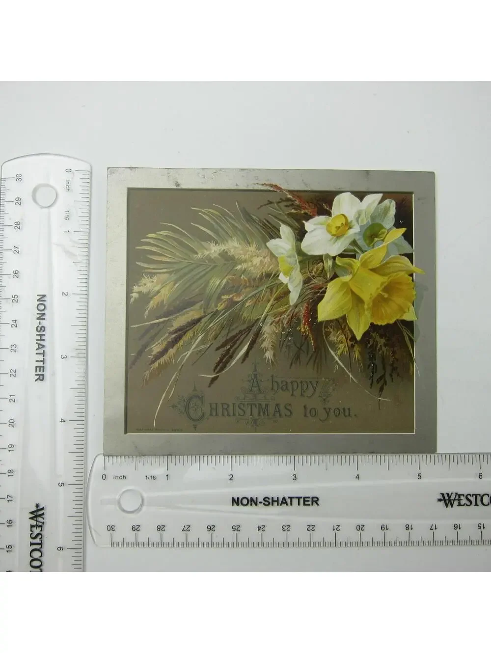 Victorian Christmas Card Flowers Yellow & White Raphael Tuck & Sons Antique